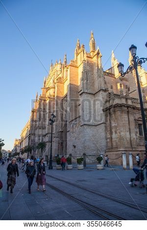 Seville Cathedral. (catedral De Santa Maria De La Sede) Gothic Style Architecture In Seville, Andalu