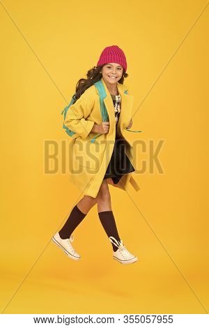 Cool Schoolgirl. Have Fun Charismatic Girl On Yellow Background. Madcap Concept. Teen Age. Girl Ador
