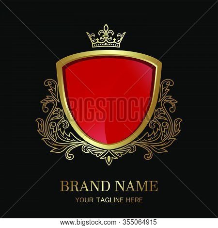 Golden Shield With Crown Design On Background