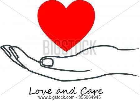 Red Heart On Hand Icon - Love And Care Logo Design