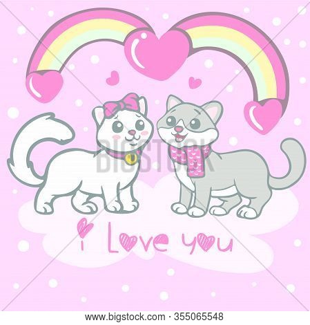 Vector Illustration Of Couple Love Of Cute Cartoon Cats