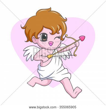 Vector Illustration Of Cute Kawaii Little Boy Cupid Angel