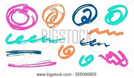 Rough Scribble Doodle Graphic Design Vector Elements.  Draft Marker Traces. Ink Brush Strokes, Round