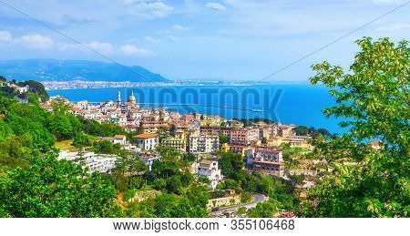 Vietri Sul Mare And Salerno Town In Amalfi Coast, Panoramic View. Campania Italy, Europe