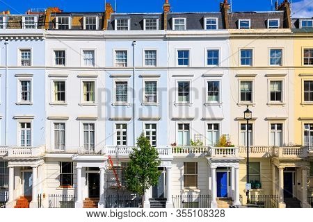 Facade Of Colourful Terraced Houses Around Pimlico Area In London