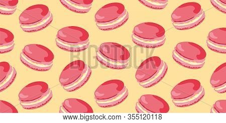 Vector Seamless Pattern With Yummy Macaroons As A Template For Packaging, Textile And Web Elements.