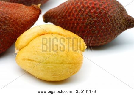 Fresh Salacca Zalacca Or Salak Fruits  Isolated On White Background. Salak Fruit