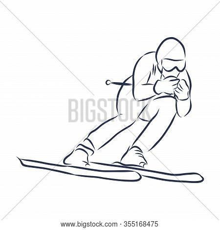 Professional Skier Rolling Down The Hill. Vector Illustration