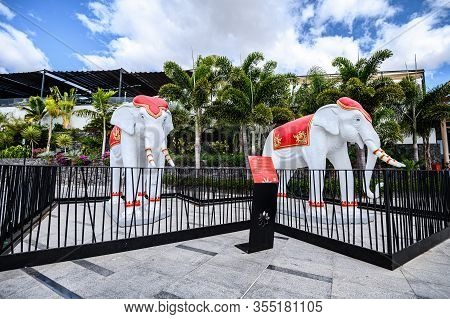 Elephant Statues At The Entrance To Siam Mall. 07.01.2020 Tenerife, Canary Islands.