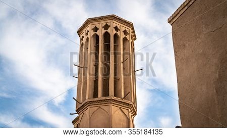 Yazd, Iran - May 2019: A Badgir, Wind Catching Tower In Yazd During Summer, Iran.