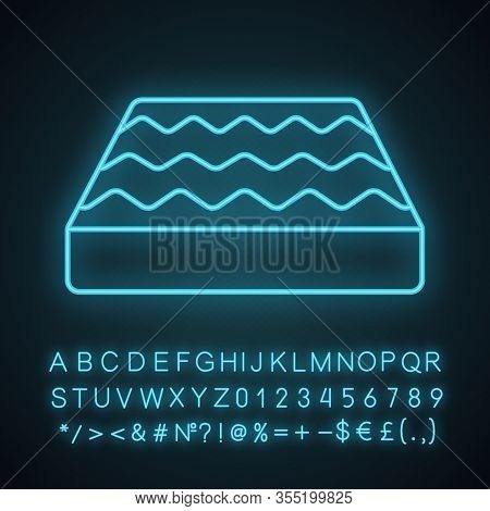 Orthopedic Bed Mattress Neon Light Icon. Memory Foam, Latex, Innerspring Mattress. Bedding. Glowing 
