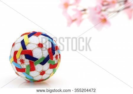 Japanese Traditional Colorful Temari Ball On A White Backgrund