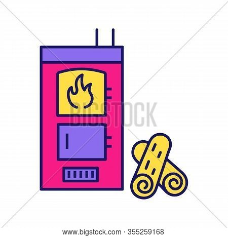 Solid Fuel Boiler Color Icon. House Central Heater. Firewood Boiler With Two Chambers. Heating Syste