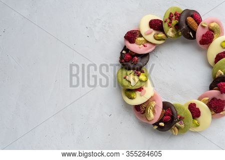 Handmade Round Chocolate Mediants Top View Background