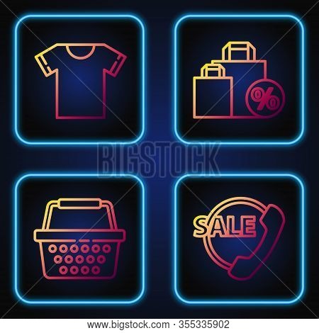 Set Line Telephone 24 Hours Support, Shopping Basket, T-shirt And Shoping Bag With Discount. Gradien