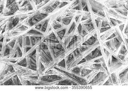 Texture Of Ice Surface. Ice And Snow Texture Background. Abstract Scratched Ice Surface. Frozen Wate