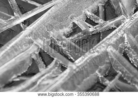 Texture Of Ice Surface. Ice And Snow Texture Background. Abstract Scratched Ice Surface. Frozen Wate