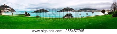 Panoramic View Of San Sebastian Bay From Miramar Gardens In Basque Country, Spain