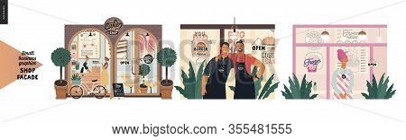 Facades -small Business Graphics. Modern Flat Vector Concept Illustrations -cake Shop Front, Burger 