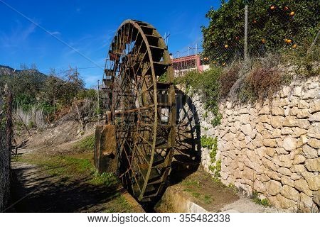 Ancient Arabic Mill, Water Noria At Abaran Village In Murcia Region, Spain Europe. Ruta De Las Noria