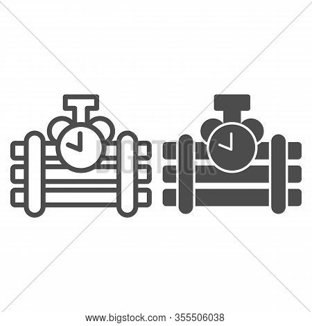 Dynamite Line And Solid Icon. Countdown Counter Bar And Bomb, Blast With Clock Symbol, Outline Style