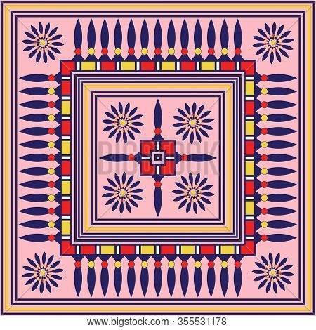 Pink Blue Egypt Square Ornament. National Culture Decorative Foursquare Artwork.