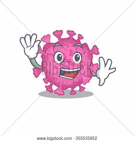 Smiley Corona Virus Organic Cartoon Mascot Design With Waving Hand