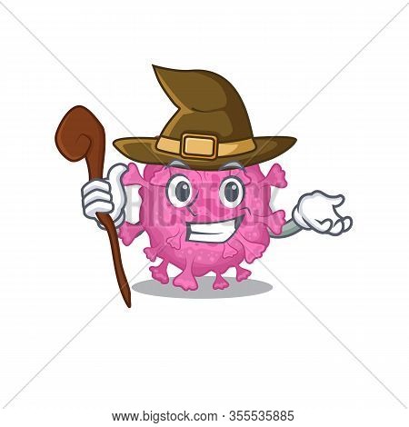 Cute And Sneaky Witch Corona Virus Organic Cartoon Design Style
