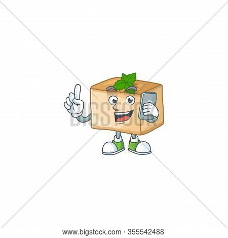 A Sweet Basbousa Cartoon Design Style Speaking On Phone