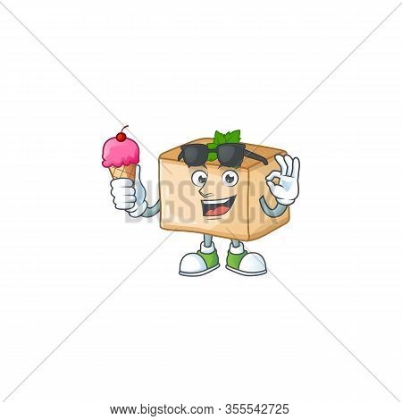 Cartoon Character Of Basbousa Enjoying An Ice Cream