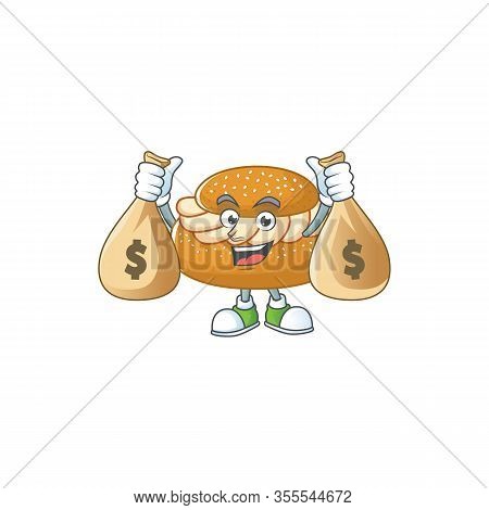 Happy Rich Semla Mascot Design Carries Money Bags
