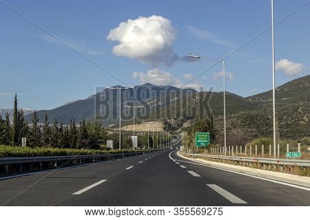 03/11/2020. Greece, Peloponnese. The View Of Tripolis-sparti National Road On A Sunny Spring Morning