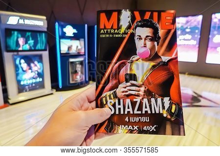 Bangkok, Thailand - March 21, 2019: Movie Poster Of Shazam Showing At Cinema, A Dc Superhero Movie.
