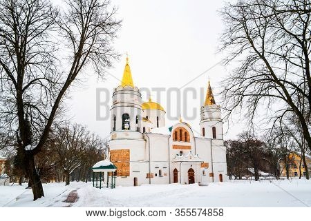 The Savior Transfiguration Cathedral Of Chernihiv And Borys And Hlib Cathedral Behind The Tree Branc