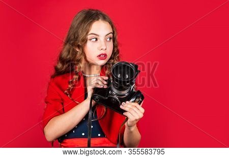 Learn Use Presets. Editing Photos. Manual Settings. Professional Camera. Girl With Retro Camera. Cap