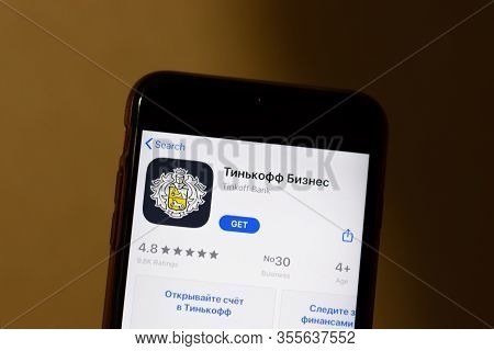 Los Angeles, California, Usa - 15 March 2020: Tinkoff Bank Business Mobile App Logo On Phone Screen 