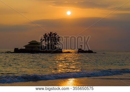 Buddhist Temple Of Seenigama Muhudu Viharaya Against The Sunset. Hikkaduwa, Sri Lanka