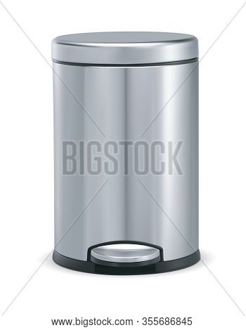 Stainless Steel Trash Can With Pedal. Vector 3d Illustration