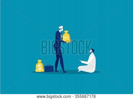 Businessman Donation Zakat To Poor Man Concept Vector