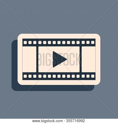 Black Play Video Icon Isolated On Grey Background. Film Strip With Play Sign. Long Shadow Style. Vec