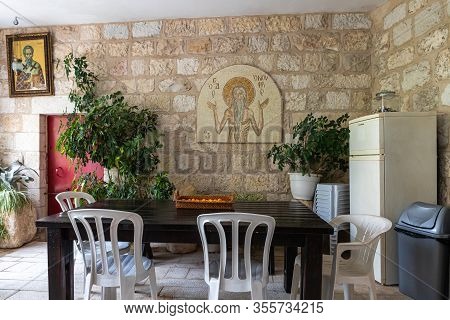 Jerusalem, Israel, February 29, 2020 : The Inside Of The Greek Akeldama Monastery In The Old City Of