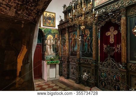 Jerusalem, Israel, February 29, 2020 : The Interior Of The Greek Akeldama Monastery In The Old City 