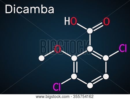 Dicamba C8h6cl2o3 Molecule. It Is Used As A Herbicide. Skeletal Chemical Formula. Illustration
