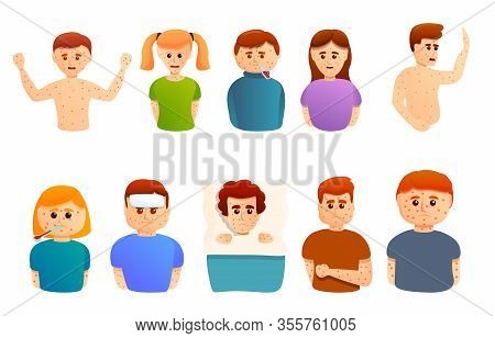 Chicken Pox Icons Set. Cartoon Set Of Chicken Pox Vector Icons For Web Design