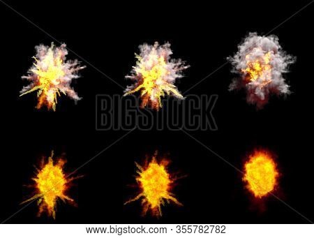 6 Round Explosions Of Missile Interception Blast Or Ack-ack Shell Hit Or View From Top On Bang Isola