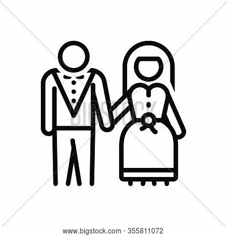 Black Line Icon For Marry Make-a-match Wedding Pair-off Couple Dyad Wed Bride Groom Marriage