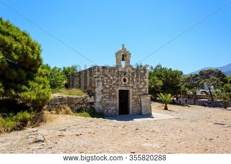 Rethymno, Fortress Of Fortezza. Small Stone Church Of Saint Catherine On The Territory.
