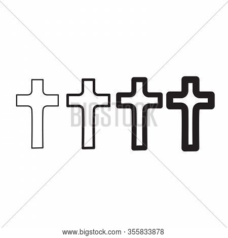 Christian Cross Icon Set In Flat Design. Vector Illustration. Abstract Linear Christian Cross With D