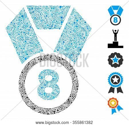 Hatch Mosaic Based On 8th Place Medal Icon. Mosaic Vector 8th Place Medal Is Created With Scattered 