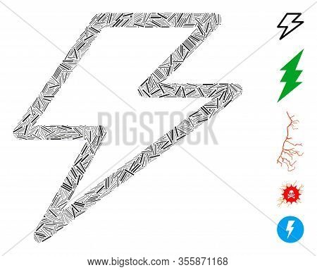 Line Mosaic Based On Flash Icon. Mosaic Vector Flash Is Designed With Randomized Line Items. Bonus I